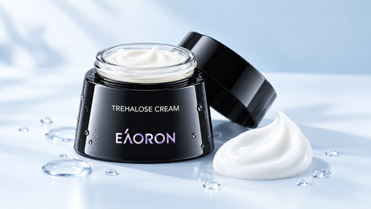 EAORON Trehalose Cream 50g jar with a smooth swirl of cream on a soft neutral background